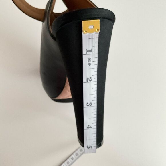 L.A.M.B. Gwen Stefani Soft Leather Platform Satin Trim Peep-toe Bootie Black 8.5 - Picture 8 of 12